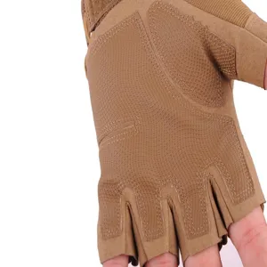 Outdoor tactical half-finger gloves detail, anti-slip design for cycling and climbing.