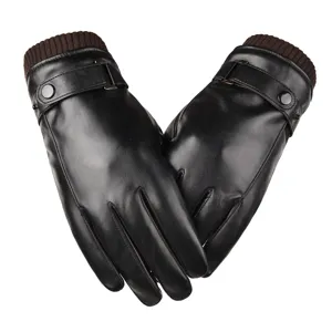 Gants en cuir pour homme hiver tactile chaud PU doublure polaire gants de moto plein doigt