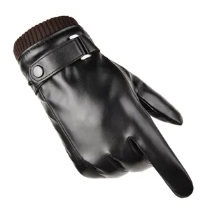 Gants en cuir PU chauds d'hiver pour hommes, gants de moto thermiques à doigts
