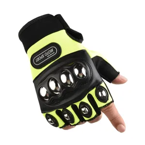 Durable half-finger motorcycle tactical gloves with metal knuckle protection for riding.