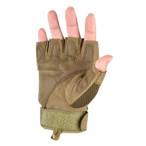 Tactical half-finger gloves detail close-up, breathable mesh and wear-resistant palm design.