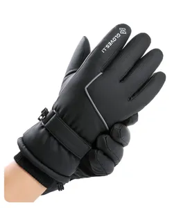Detailed view of waterproof and windproof winter ski gloves with thermal fleece lining.