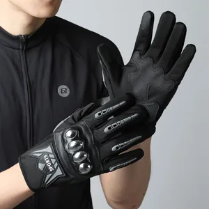 Close-up view of tactical motorcycle gloves featuring hard knuckle protection and secure wrist.