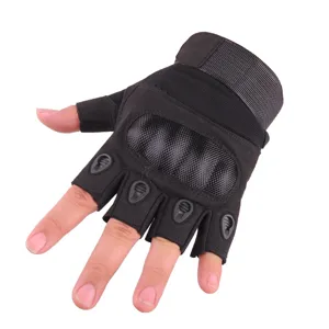 Black half finger tactical gloves for outdoor sports, cycling, climbing and fitness training.