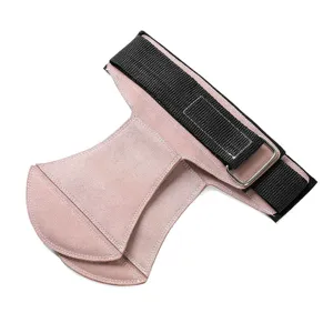 Agarres de gimnasia de cuero rosa protectores de palma de levantamiento con correa ajustable