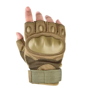 Tactical Half Finger Gloves Hard Knuckle Combat Sports Outdoor Hiking Cycling Khaki