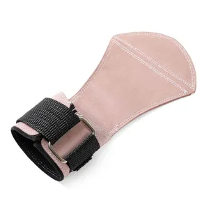 Protector de palma de gimnasio de cuero rosa con correa ajustable para entrenamiento fitness.