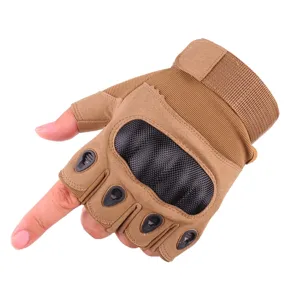 Outdoor tactical half-finger gloves detail shot, featuring hard knuckle protection.