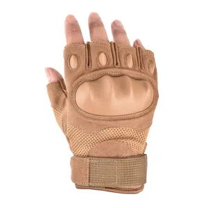 Tactical half-finger glove detail showing hard knuckle protection and breathable mesh fabric.
