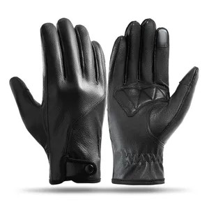 Heren Echt Rundleer Touchscreen Handschoenen Winter Warm Winddicht Motorrijden Rijden Volledige Vinger Handschoenen