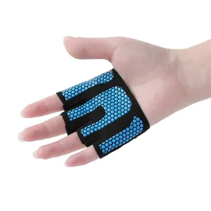 Gants de sport yoga anti-derapage pour femmes avec motif de silicone nid d'abeille bleu.