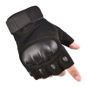 Tactical half finger gloves hard knuckle outdoor sports combat training black protective gear