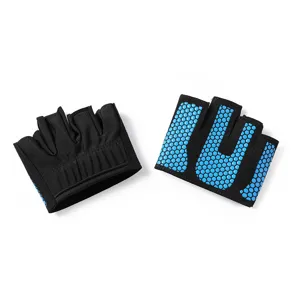 Gants de fitness antidérapants demi-doigts pour le yoga et la musculation en noir et bleu.