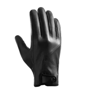 Heren zwart lederen motorhandschoenen vingerfull rundlede outdoor rijden warme rijhandschoenen