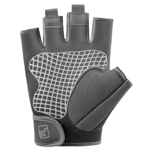 Grey half-finger fitness gloves breathable sports training gloves with anti-slip palm grip.