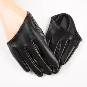 Black PU leather full finger gloves for women stage performance and nightclub pole dancing show