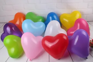 Colorful heart latex balloons set for wedding party and romantic decoration details.
