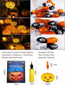 Halloween glowing pumpkin balloon set with pump, decorative latex balloons for party supplies.