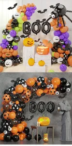Halloween party decoration balloon arch set with latex balloons and spider props