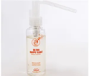 Vue détaillée de la bouteille pompe de liquide de traitement pour ballons latex 100ml.