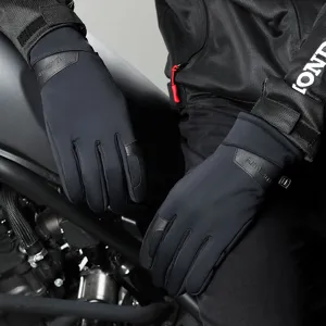 Thermal winter motorcycle gloves for men, windproof fleece-lined riding gloves in black.
