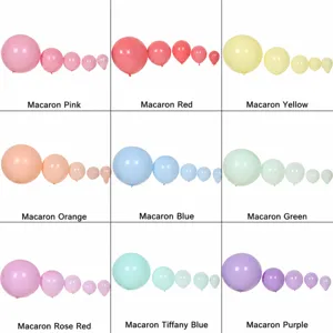 Macaron latex balloons set in assorted colors and sizes, perfect for party and wedding decor.