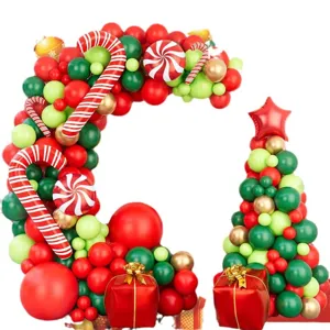 Christmas balloon arch kit with candy cane foil balloons and balloon tree for holiday party decor