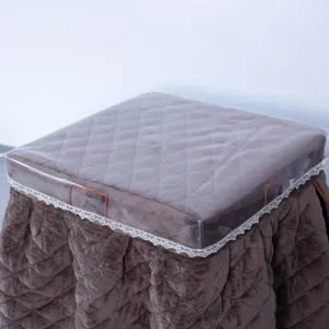 Housse de table chauffante matelassée marron avec protection PVC transparente et dentelle