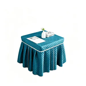 Thickened quilted rectangular table cover with lace trim and elegant ruffled skirt for heating table