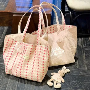 Casual Korean Style Canvas Tote Bag For Women Large Capacity Shoulder Bag Simple Daily Commuter Handbag Wavy Pattern