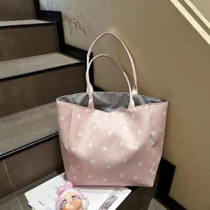 Fashion large capacity pink polka dot canvas shoulder tote bag casual commuting handbag women