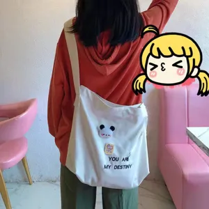 Large capacity canvas tote bag casual Korean style shoulder bag for women aesthetic daily use