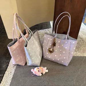 Women Large Capacity Polka Dot Tote Bag Casual Travel Polyester Shoulder Handbag Daily Commute Shopper Bag