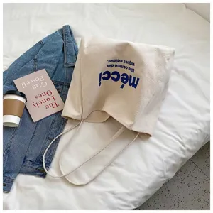 Casual canvas tote bag for women large capacity shoulder commuting bag aesthetic daily use