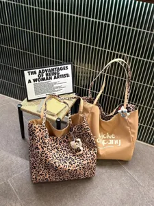 Leopard canvas tote bag large capacity casual shoulder bag for women daily commute stylish