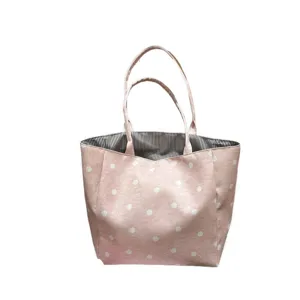 Pink polka dot tote bag with large capacity, stylish shoulder handbag for women daily commuting.