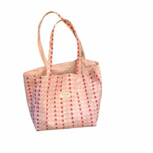 Korean style double-sided wavy canvas tote bag, large capacity commuter shoulder bag for women