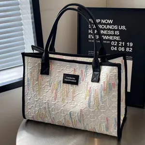 Large Capacity Corduroy Tote Bag For Women Fashion Commuter Handbag Casual Shoulder Bag Lightning Pattern Daily Bag
