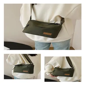 Unisex Japanese style canvas crossbody bag with multi-layer large capacity design.
