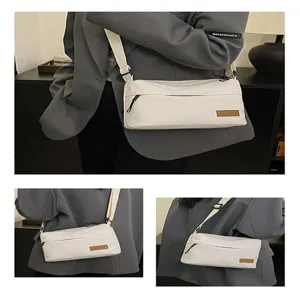 Minimalist canvas crossbody bag for men and women, multi-compartment large capacity shoulder bag.
