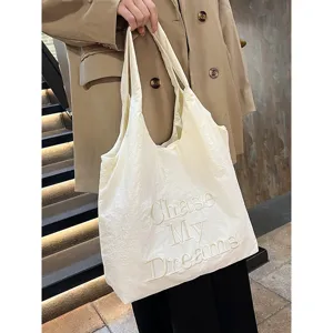 Korean style embroidered tote bag for women large capacity casual nylon shoulder bag main view