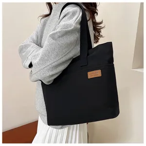 Black canvas tote bag for women large capacity casual shoulder bag daily commuter handbag