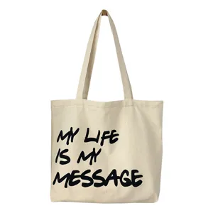 Casual canvas tote bag for women, large capacity student shoulder bag with letter print.