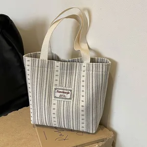 Japanese style canvas tote bag women fashion striped handbag shoulder casual commuting bag