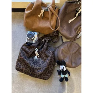 Fall winter vintage faux suede tote bag, large capacity Korean street style shoulder bag.