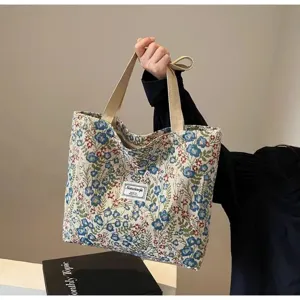 Grand sac cabas en toile à fleurs, sac à main d'épaule décontracté pour femmes pour les cours.