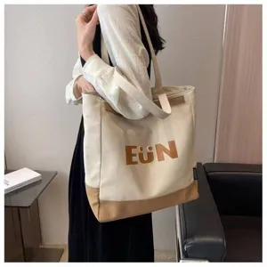 Korean style large capacity canvas tote bag stylish shoulder commuting bag for women