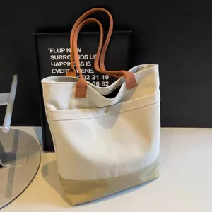 Large canvas tote bag casual commuter shoulder bag with contrast color design for daily use student