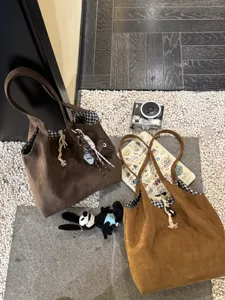 Brown suede tote bag retro underarm shoulder bag large capacity casual autumn winter new
