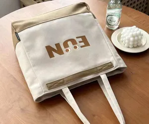 Canvas tote bag for women, large capacity shoulder bag, casual commuting student handbag.